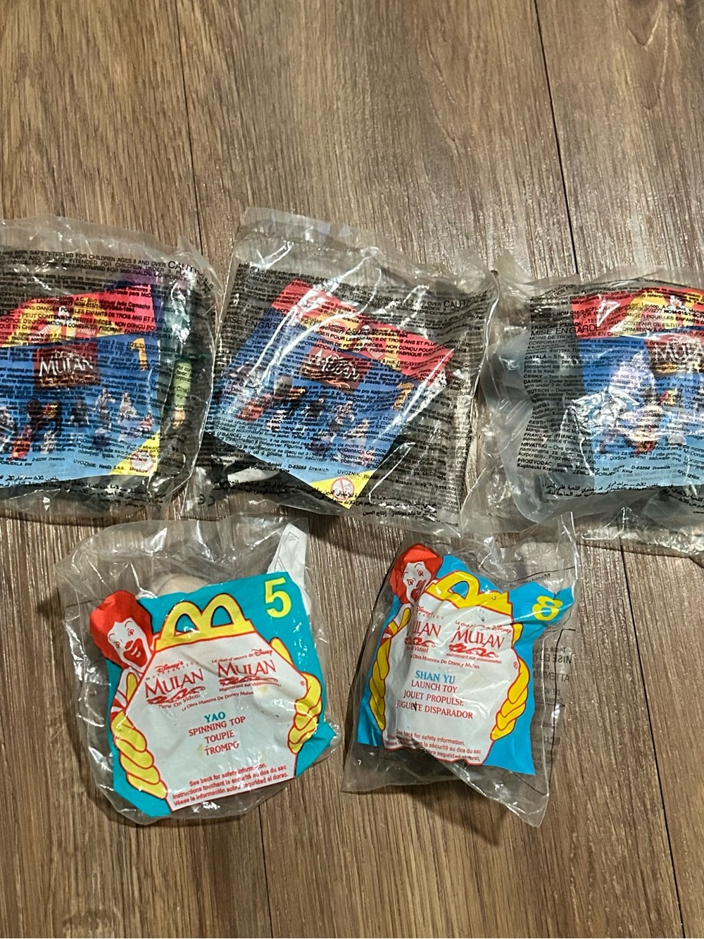 1998 Disney Mulan McDonalds Happy Meal Toys Lot of 5 Sealed Toys #1 #1 #4 #5 #8